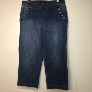 D. Jeans Cropped Ankle Blue Denim Jeans, with Button Accents